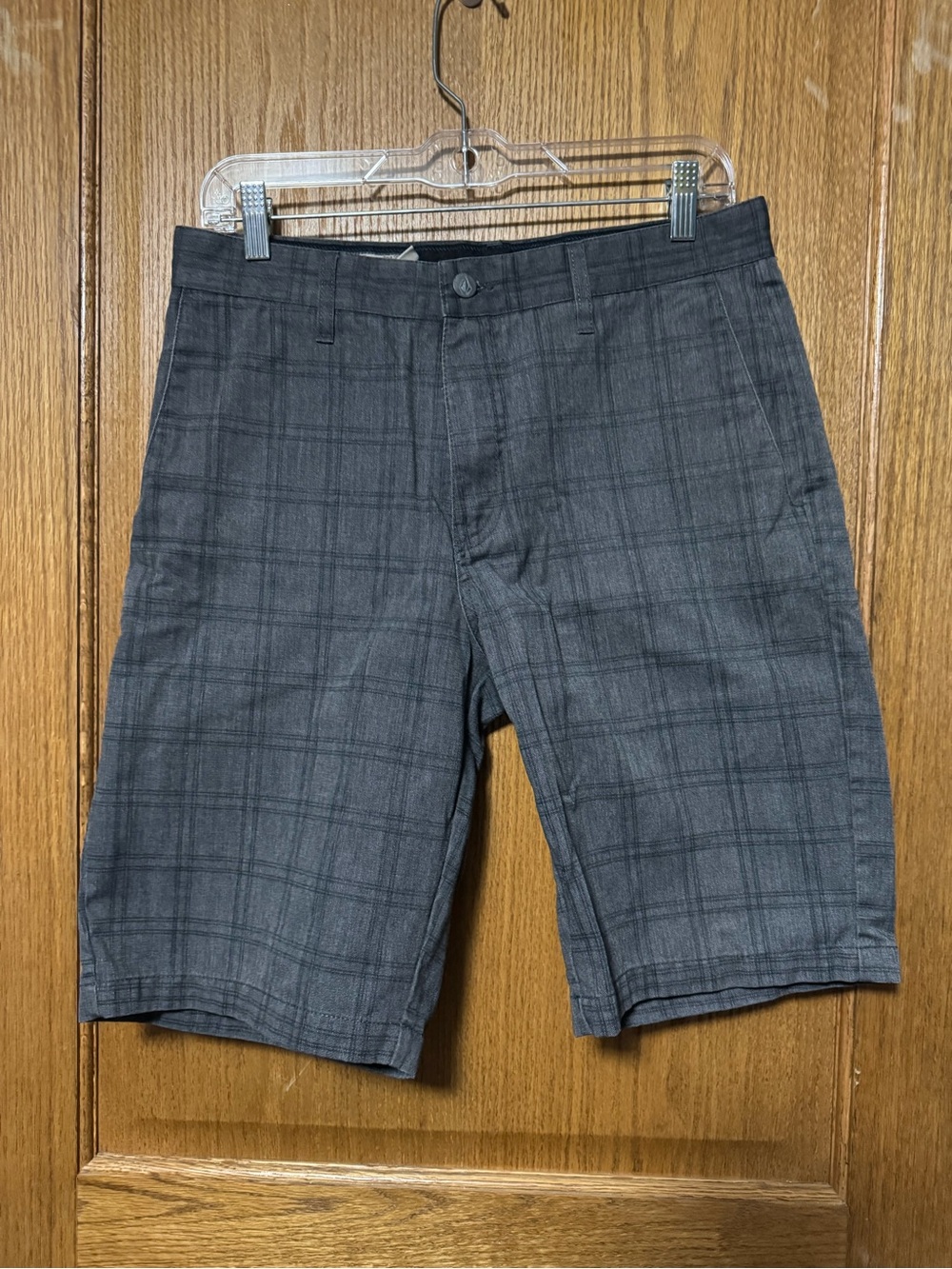 Volcom Men's Charcoal Plaid Flat Front Shorts
